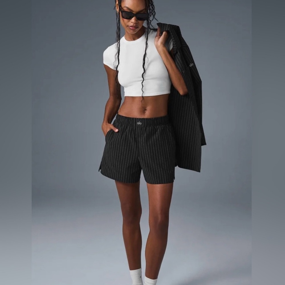 ALO Yoga Black Pinstripe Women's Shorts